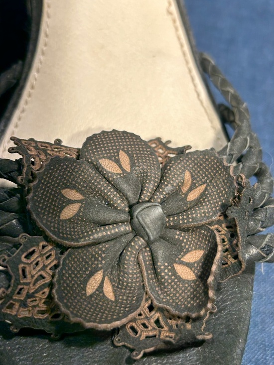 B. Makowski leather floral laser Cut flower wedge platform sandals shoes main image 1